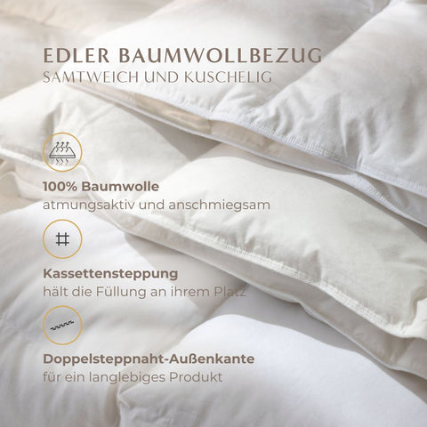 Edle Gänsedaunendecke mit weichem Baumwollbezug, atmungsaktiver Füllung und langlebiger Kassettensteppung