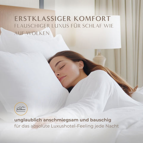Frau schläft entspannt auf einem Excellence Natürlicher Topper mit anschmiegsamer Polsterung und besonders komfortabler Liegefläche.