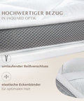 Nahaufnahme des Premium Gelschaum Toppers mit edlem Jacquard-Bezug, umlaufendem Reißverschluss und elastischen Eckbändern für sicheren Halt auf der Matratze.