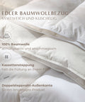 Hochwertige natürliche Daunendecke mit edlem Baumwollbezug aus 100 Prozent Baumwolle und langlebiger Kassettensteppung