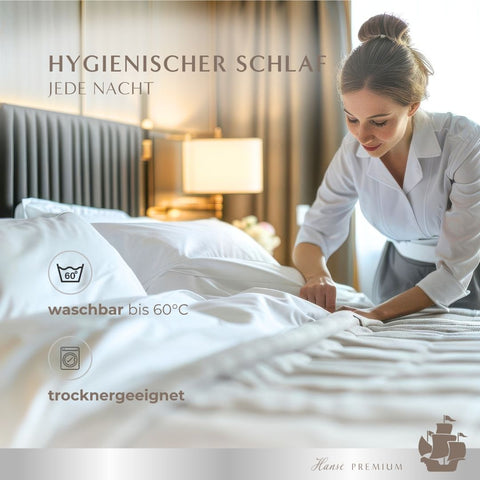 Hygienische natürliche Daunendecke waschbar bis 60 Grad und trocknergeeignet für dauerhaft frischen Schlafkomfort