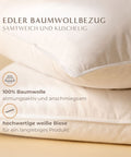 Nahaufnahme des Select 3-Kammer-Kissens mit weichem Baumwollbezug, feiner Biese und hochwertiger Verarbeitung in Hotelqualität.