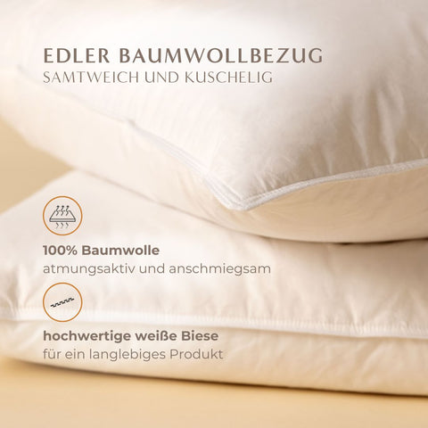 Nahaufnahme des Select 3-Kammer-Kissens mit weichem Baumwollbezug, feiner Biese und hochwertiger Verarbeitung in Hotelqualität.