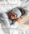 Mann schläft komfortabel auf federfreiem Kopfkissen mit optimaler Stützkraft für Kopf und Nacken